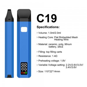 C19 Step Control Preheat Cannabis Postless Vape with Precision Power Display 1.0mL/2.0mL